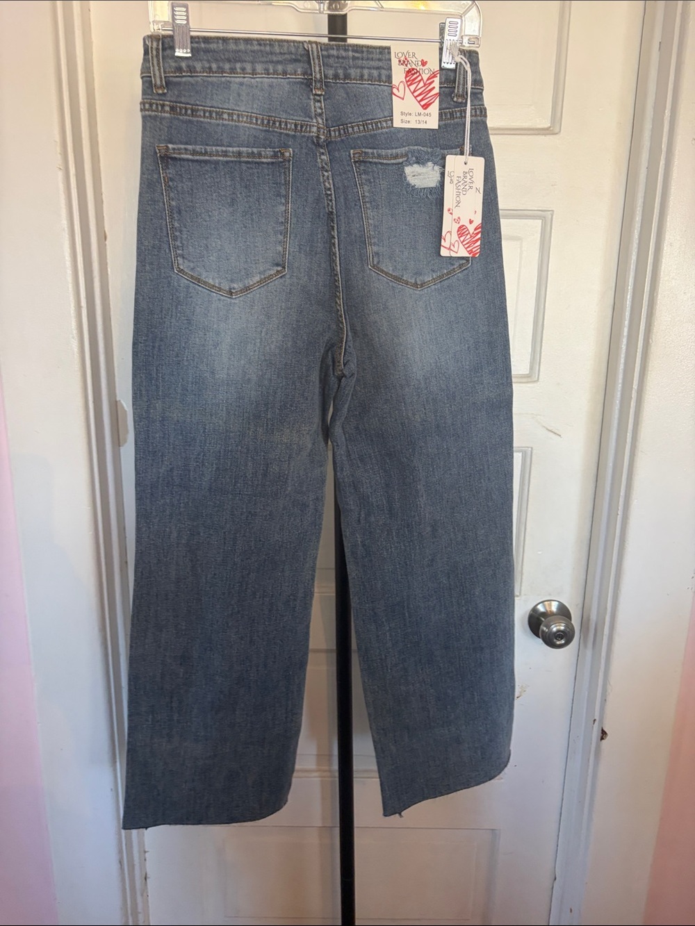 Kids Distressed Wide-Leg Jeans in Mid Blue - Picture 12 of 13